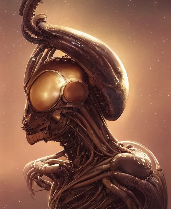 Image similar to simplicity, portrait of a alien insect, adorable, childlike, milky way environment, ultra realistic, concept art, intricate details, cheerful, highly detailed, photorealistic, octane render, 8 k, unreal engine. art by artgerm and hr giger and greg rutkowski and alphonse mucha