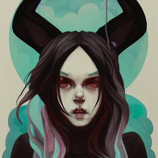 Prompt: Baphomet picture by Sachin Teng, asymmetrical, dark vibes, Realistic Painting , Organic painting, Matte Painting, geometric shapes, hard edges, graffiti, street art:2 by Sachin Teng:4