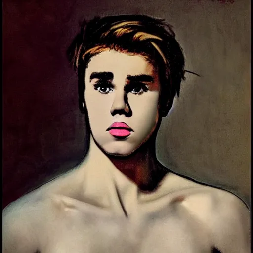 Prompt: justin bieber in the style of the desperate man by gustave courbet