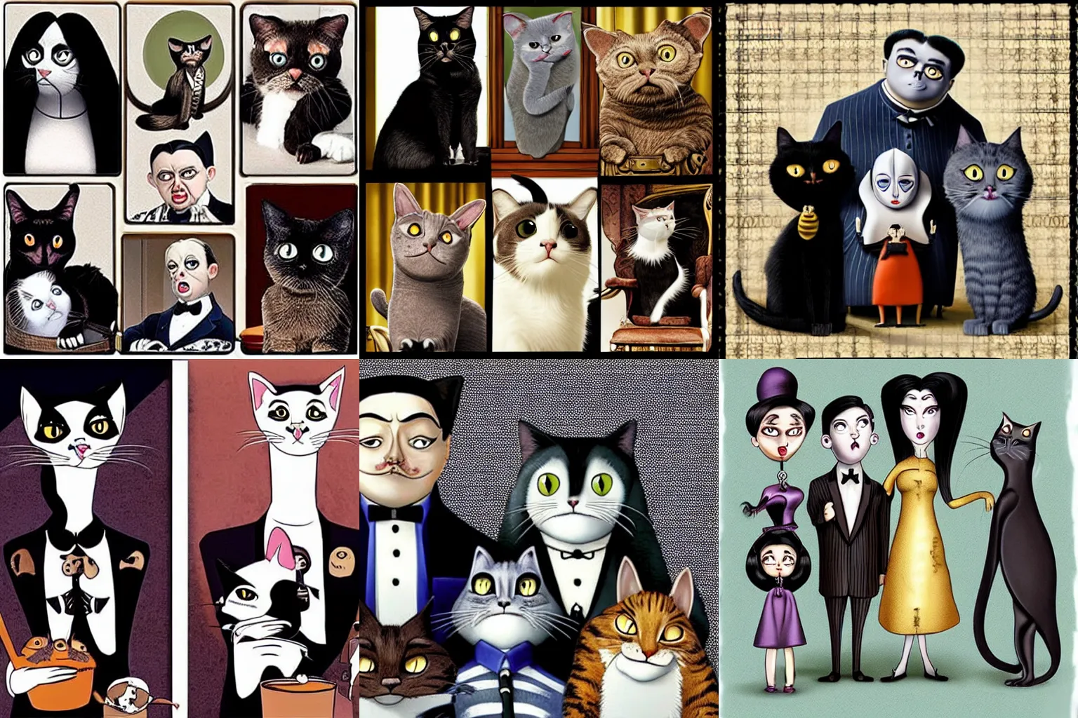Prompt: the addams family as cats