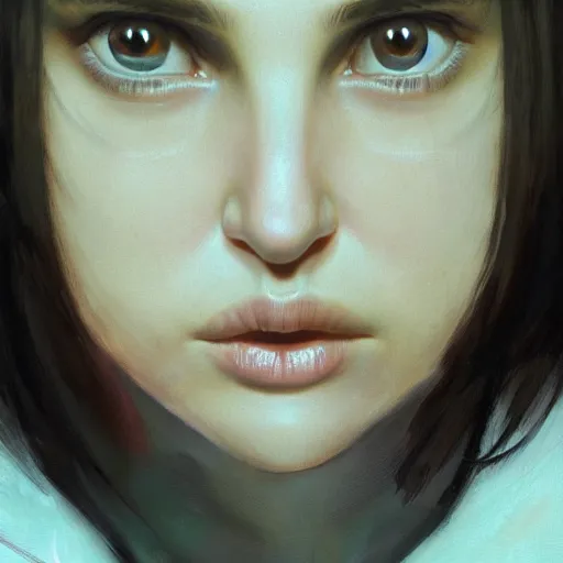 Prompt: closeup portrait of a young natalie portman, matilda from leon the professional, dramatic light, gorgeous view, depth, high detail, digital art, painted by greg rutkowski and seb mckinnon, by tim burton, trending on artstation