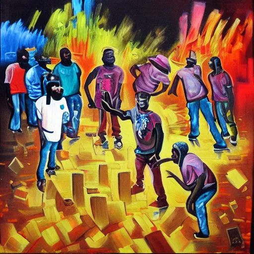 Image similar to a painting of the death of hip hop