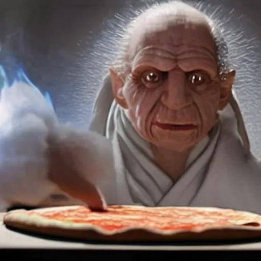 Image similar to A still of Emperor Palpatine making a pizza in Masterchef, 4k, photograph, ultra realistic, highly detailed, professional lighting