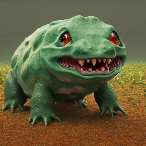 Image similar to hyperrealistic bulbasaur, stunning 3 d render inspired by istvan sandorfi & greg rutkowski & mike judge, perfect symmetry, dim volumetric cinematic lighting, 8 k octane comprehensive render, extremely mega hyper - detailed and lifelike attributes & atmosphere, intricate, realistic flesh texture, masterpiece, artstation, stunning,