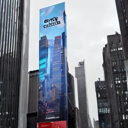 Prompt: skycrapper with huge billboard on it.