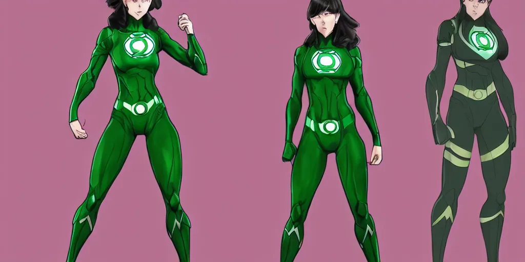 Image similar to full body exaggerated outfit, female green lantern character clean concepts by senior concept artist in the anime film, tech wear, streetwear, featured on artstation