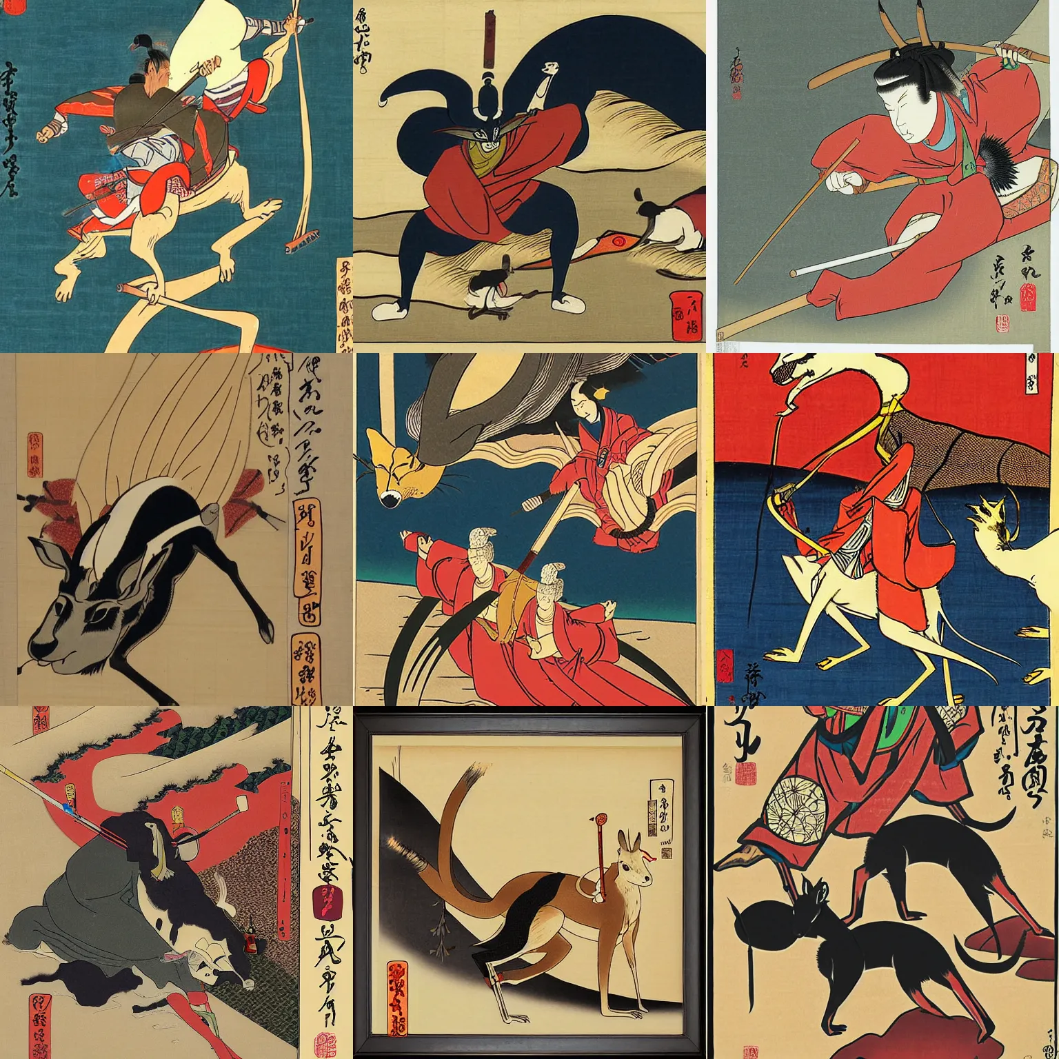 Prompt: kangaroo samurai ukiyo - e