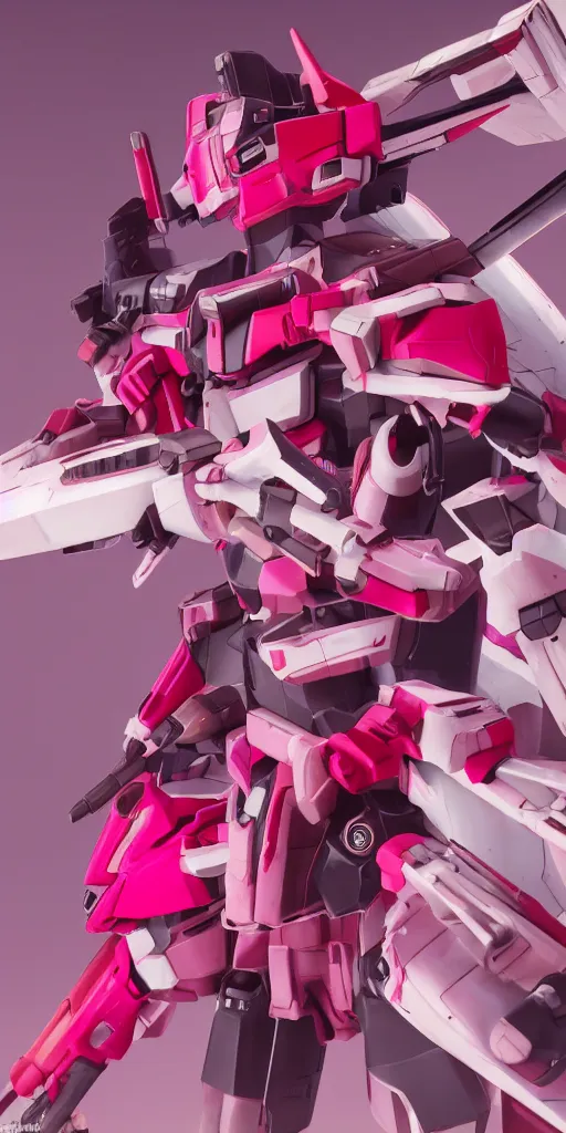 Image similar to isometric of female gundams in pink and red collection ， 3 d octane render ， provenance ， detailed,