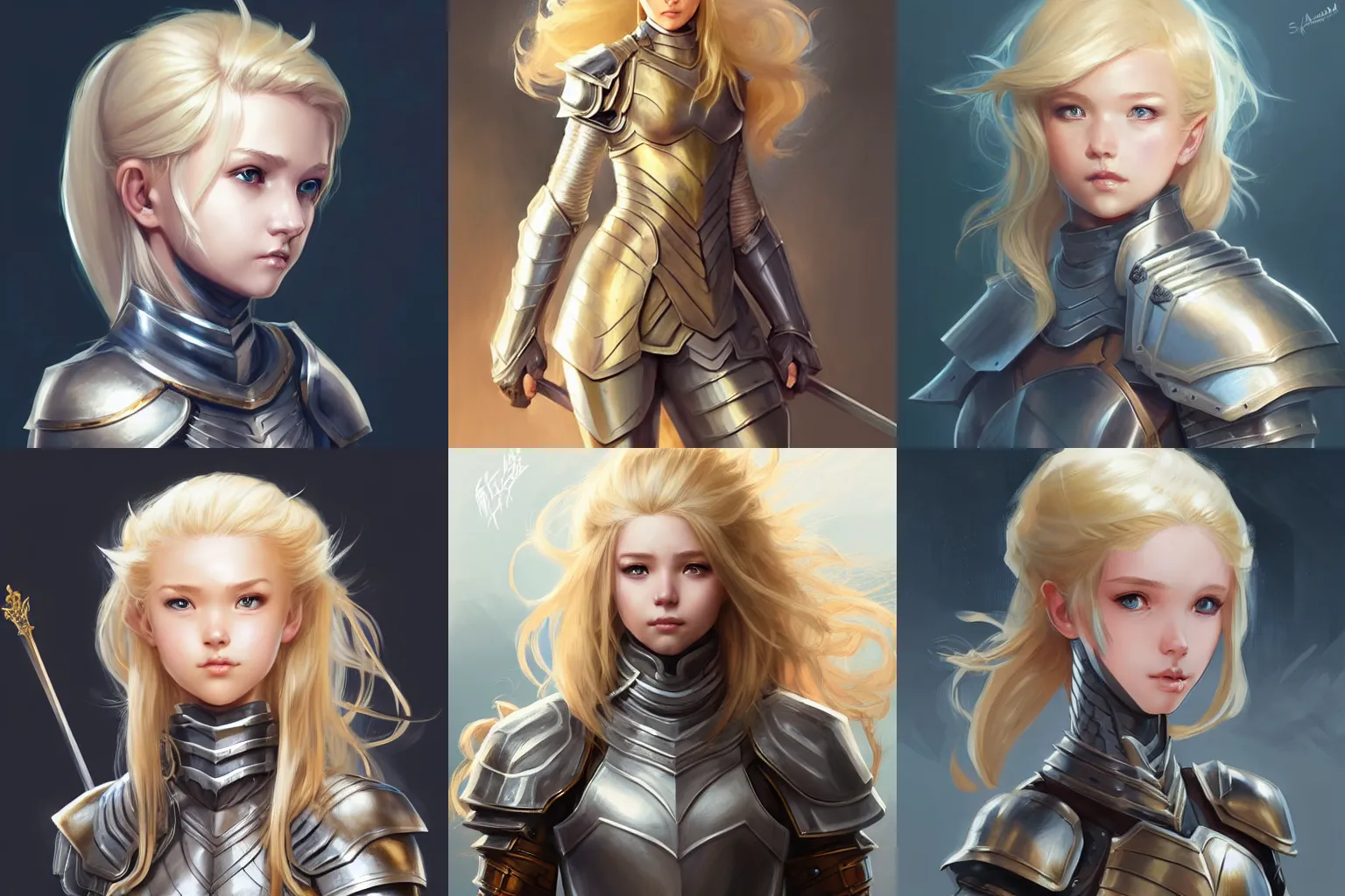 Prompt: concept art of a girl knight with blonde hair, wearing armor | | cute - fine - face, pretty face, fine details by stanley artgerm lau, wlop, rossdraws, james jean, andrei riabovitchev, marc simonetti, and sakimichan, trending on artstation