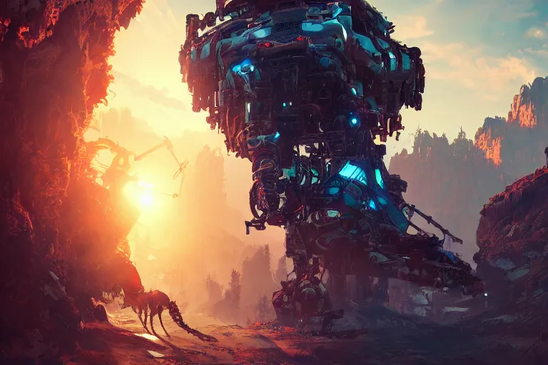 Image similar to sawtooth machine mecanical creature robot of horizon forbidden west horizon zero dawn bioluminiscence global illumination ray tracing hdr fanart arstation by ian pesty and alena aenami artworks in 4 k