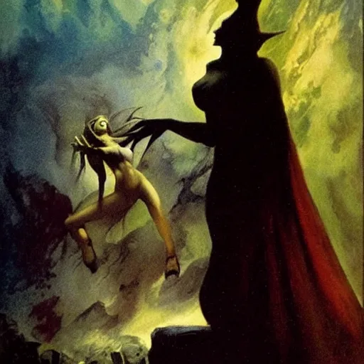 Image similar to Sorceress by Frank Frazetta,chiaroscuro