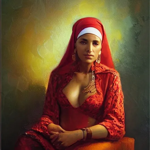 Prompt: portrait of a moroccan woman ( 3 5 ) from morocco in 2 0 2 1, an oil painting by ross tran and thomas kincade