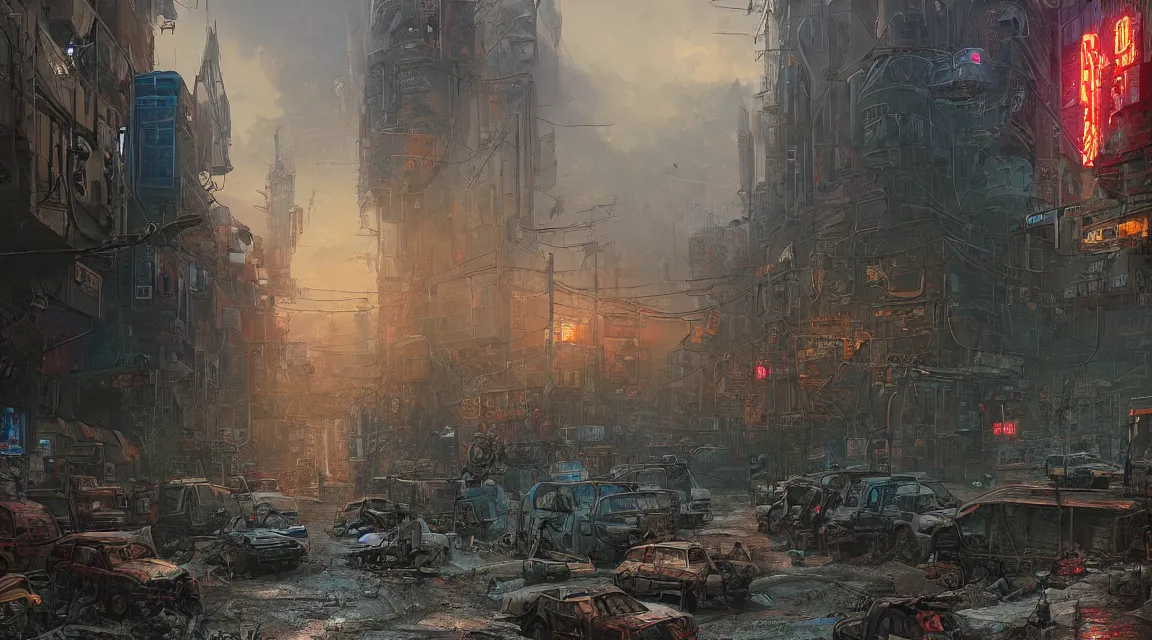 post apocalyptic street, cyberpunk, by Vladimir | Stable Diffusion ...