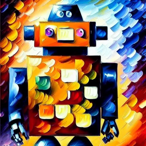 Image similar to a cute little robots painting by leonid afremov