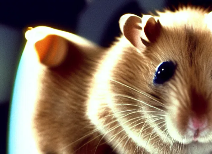 Image similar to film still of a hamster working for mission control at nasa, 8 k