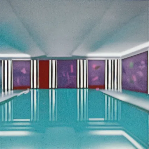 Image similar to the pool rooms by Jared Pike, liminal space, 80's blurry video