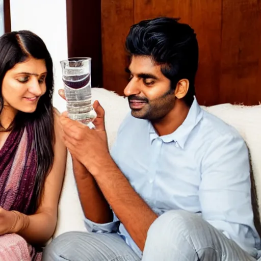 Image similar to indian guy and swedish girl drinking gin and tonics on the couch