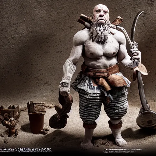 Image similar to 8 5 mm f 1. 8 photograph of a claymation sculpture warrior dwarf, highly detailed sculpey diorama, by erwin olaf, smooth, sharp foccus, commercial photography, fashion shoot