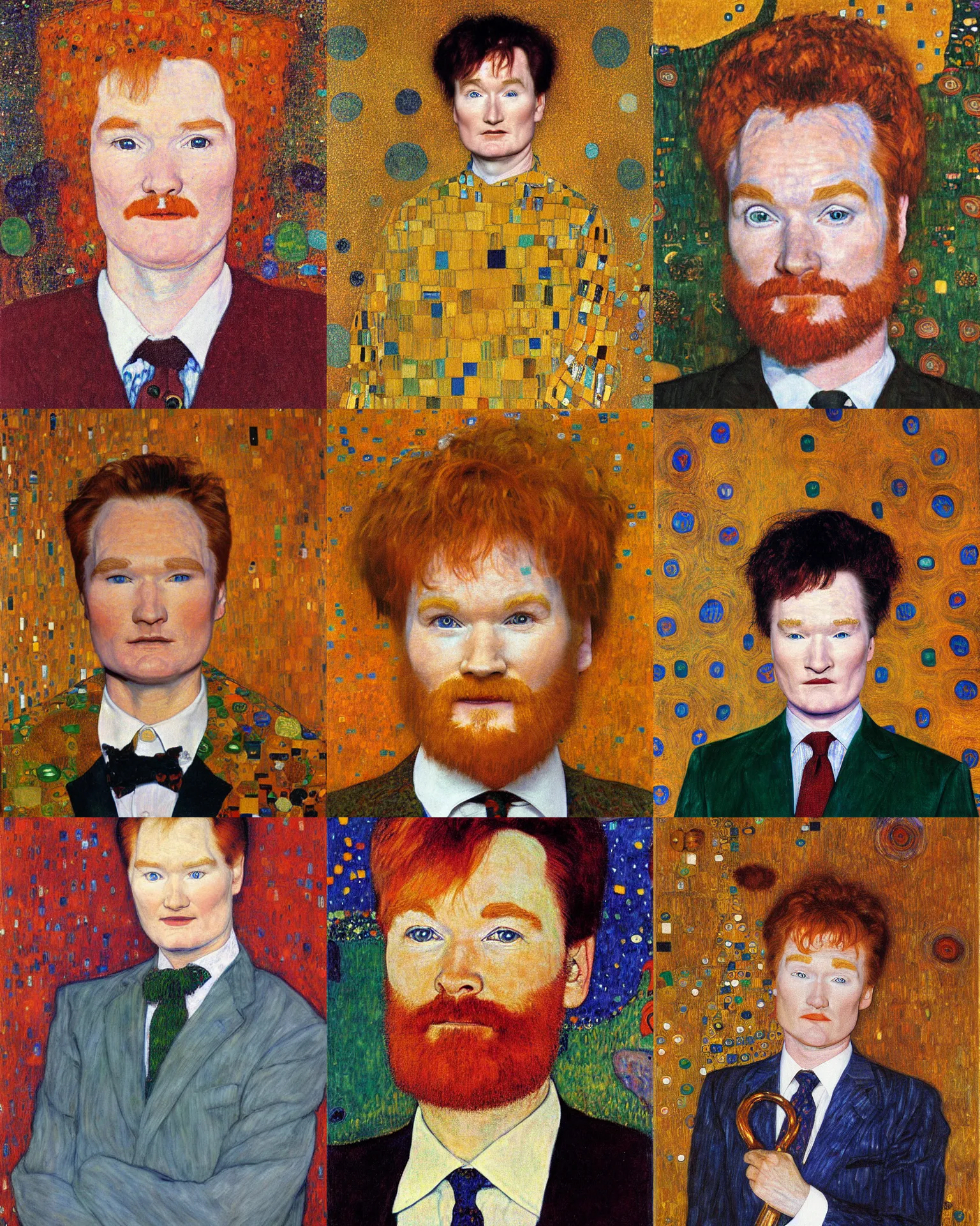 Prompt: A portrait of Conan O'Brien by Gustav Klimt