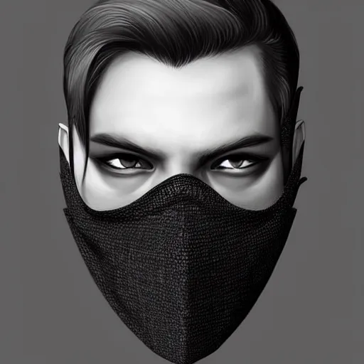 Prompt: man wearing black fabric mask, highly detailed face, character art portrait, deviantart artstation, by artgerm