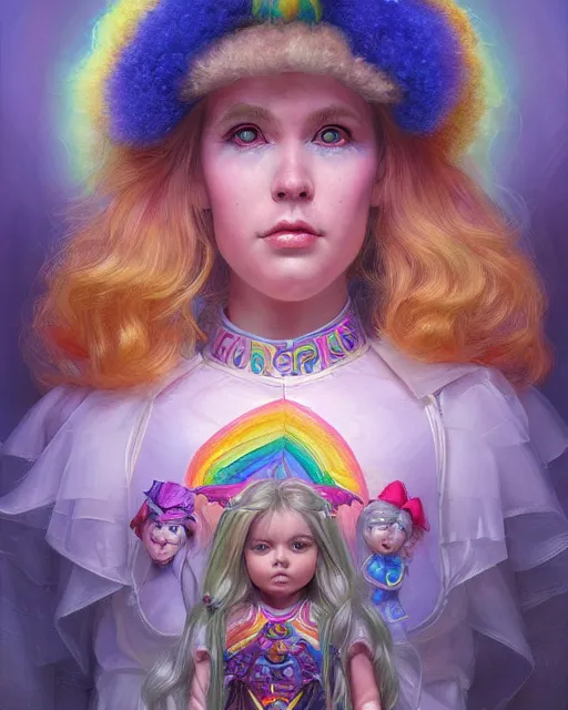 Prompt: rainbow brite portrait | highly detailed | very intricate | symmetrical | whimsical and magical | soft cinematic lighting | award - winning | closeup portrait | doll | painted by donato giancola and mandy jurgens and ross tran | pastel color palette | featured on artstation