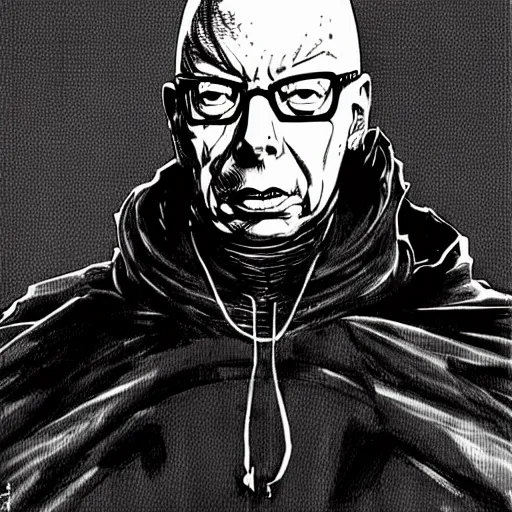 Image similar to Klaus Schwab looking sinister, by Tsutomu Nihei, highly detailed