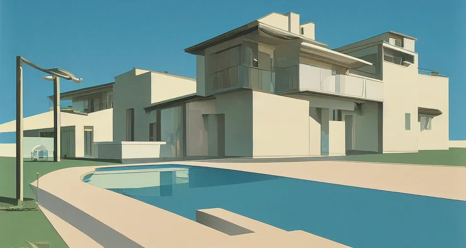 Image similar to modern villa, italian seaside, hiroshi nagai