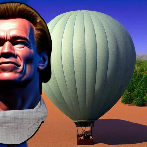 Image similar to A hot air balloon with the face of Arnold Schwarzenegger, 8k ultra realistic, award winning, unreal engine 5, masterpiece