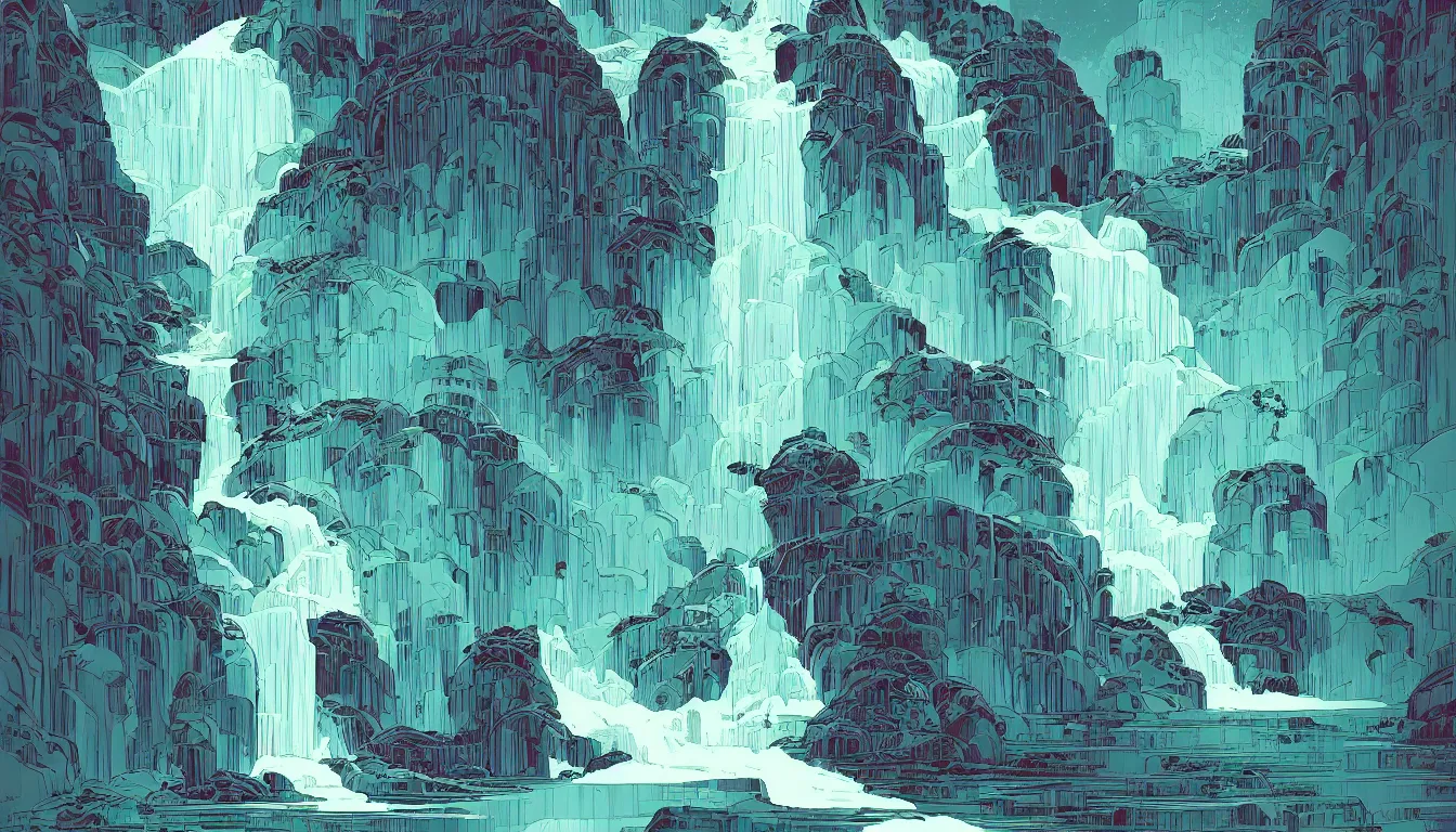 Prompt: waterfall by kilian eng, minimalist, detailed