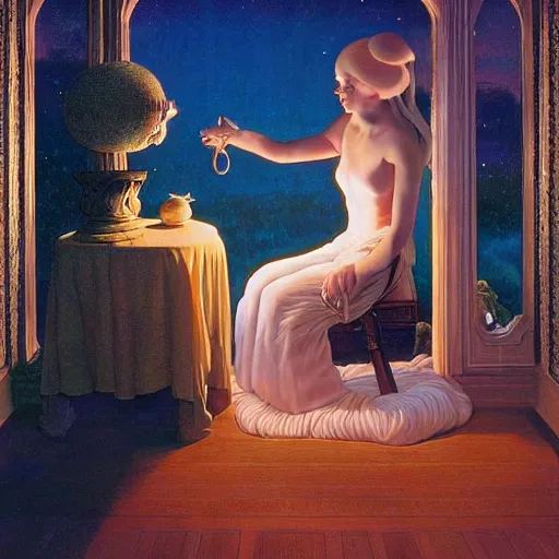 Prompt: art by james christensen, rob gonsalves, delphin enjolras and tim white