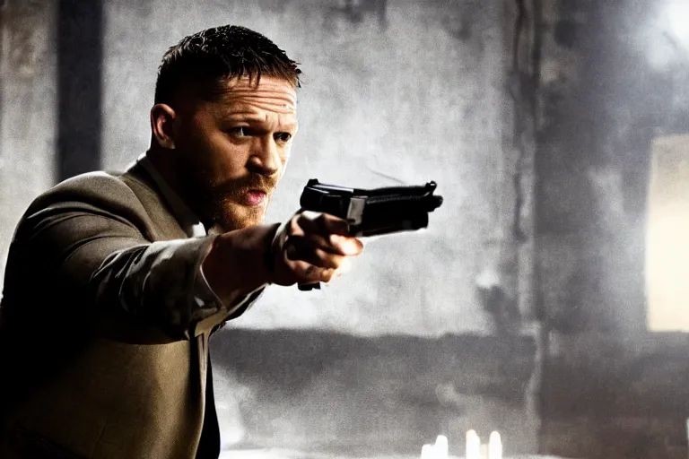 Prompt: film still of Tom Hardy as Max Payne in the Max Payne movie, 4k