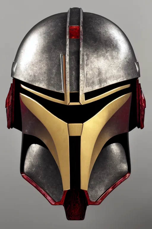 Prompt: an artistic and realistic 8k sculpture of a mandalorian helmet, liquid simulation, bright psychedelic color, dramatic lighting, silver gold red details, filigree, intricate details, cinematic, elegant, micro detail, octane render, filmic, interesting camera angle, 8k post-processing, intricate art by John Collier and Albert Aublet and Krenz Cushart and Alphonse Mucha and Greg Rutkowski