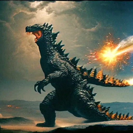 Image similar to Godzilla fighting Jesus Christ in Space