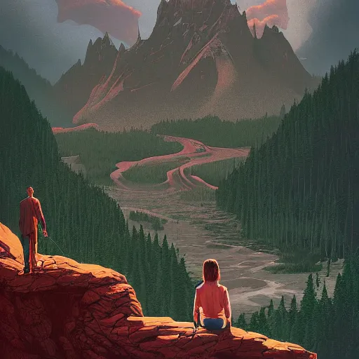 Prompt: Twin Peaks poster artwork of a striking landscape by Michael Whelan and Tomer Hanuka, Karol Bak, full of details, by Makoto Shinkai and thomas kinkade, Matte painting, trending on artstation and unreal engine