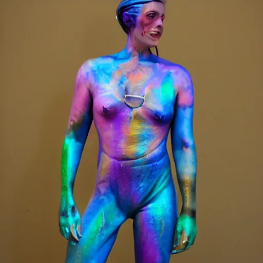 Image similar to iridescent bodypaint on a swashbuckling space pirate