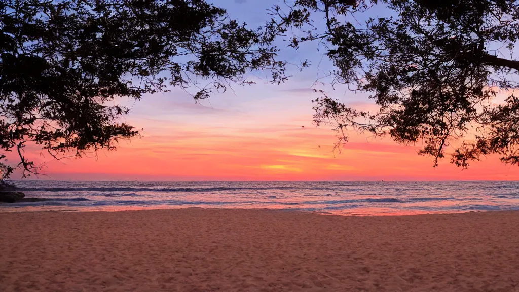 Prompt: A beach with a beautiful sunset