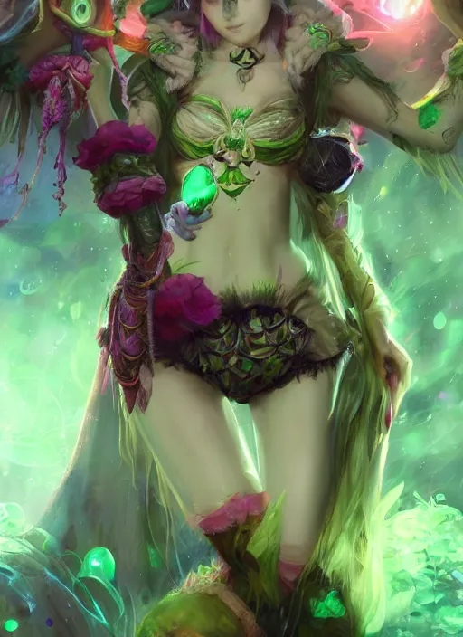 Image similar to lulu fairy witch with green eyes, from league of legends, au naturel, hyper detailed, digital art, trending in artstation, cinematic lighting, studio quality, smooth render, fluorescent skin, unreal engine 5 rendered, octane rendered, art style by klimt and nixeu and ian sprigger and wlop and krenz cushart