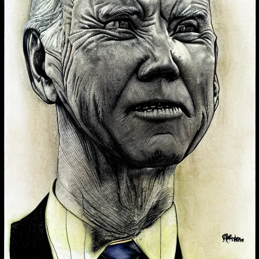 Prompt: junji ito, beksinski \ and stephen gammell presidential portrait of joe biden