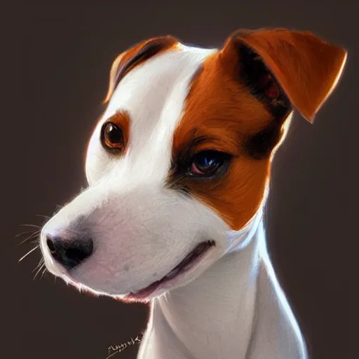 Image similar to portrait of jack russel terrier, cute pixar concept art, highly detailed, digital painting, artstation, concept art, smooth, sharp focus, illustration, art by artgerm, greg rutkowski and alphonse mucha