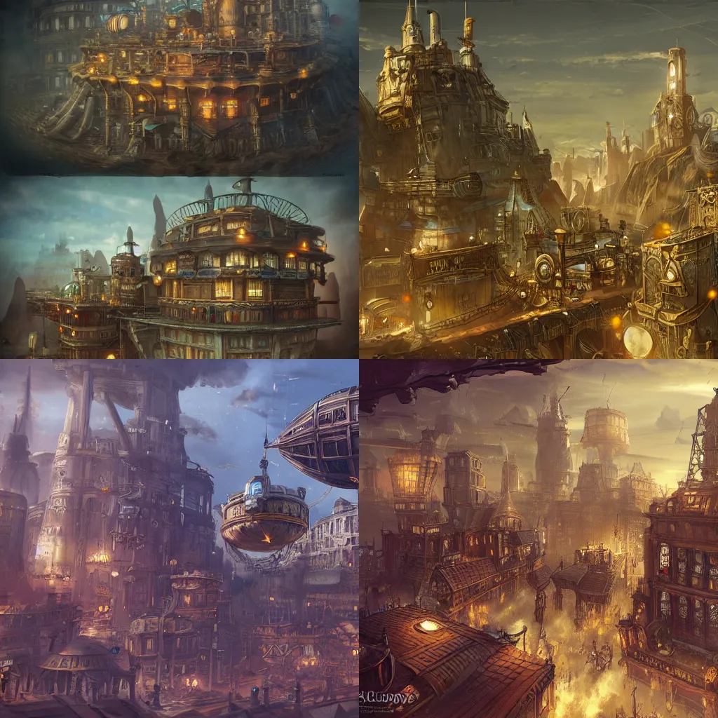 Prompt: Steampunk city with airships, arcane style, high details, trending on artstation, concept art