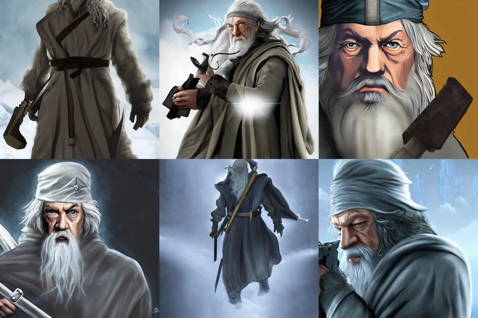 Prompt: Gandalf as Solid Snake in Shadow Moses, Digital art,