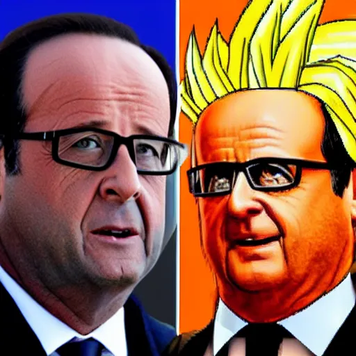 Image similar to François hollande transforming into super saiyan, by easo andrews