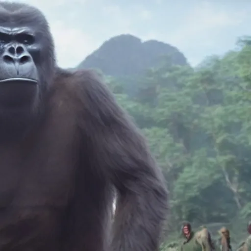 Image similar to a still of from the movie kong : skull island crossover with the movie no country for old men and the movie boys don't cry