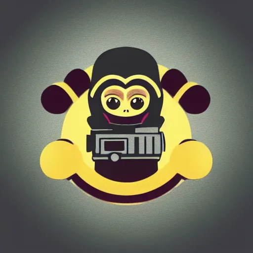 Image similar to “ logo of a monkey in the style of zootopia holding laser gun, with a black background, digital art, award winning, trending on art station, retro style ”