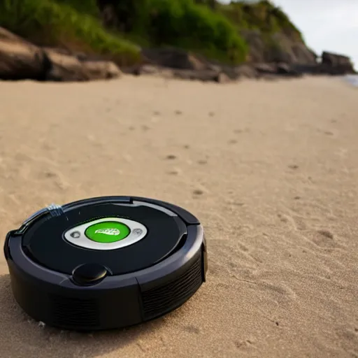 Prompt: roomba chilling on the beach