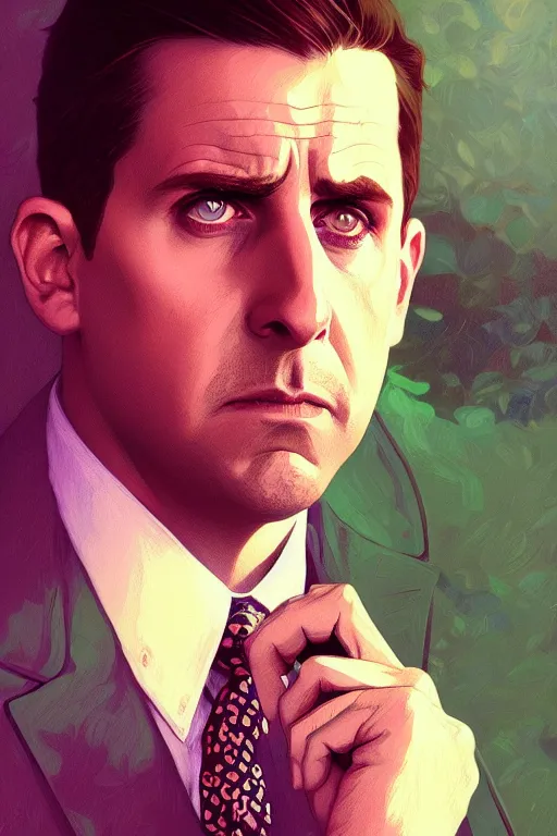 Prompt: a portrait of michael scott, fantasy, sharp focus, intricate, elegant, digital painting, artstation, matte, highly detailed, concept art, illustration, ambient lighting, art by ilya kuvshinov, artgerm, alphonse mucha, and greg rutkowski