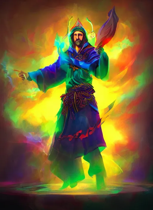 Prompt: Wizard Archmage with flying swords, vibrant colors and hard shadows and strong rim light, plain background, trending on artstation