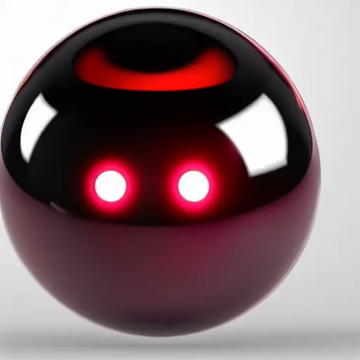 Prompt: a shiny floating spherical robot with one glowing red eye