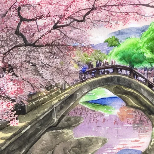 Prompt: watercolor painting of Kyoto in cherry blossom season, 4K, extremely detailed. award winning