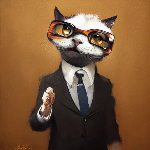 Prompt: oil painting a business cat leader of a political party trending on artstation by greg rutkowski